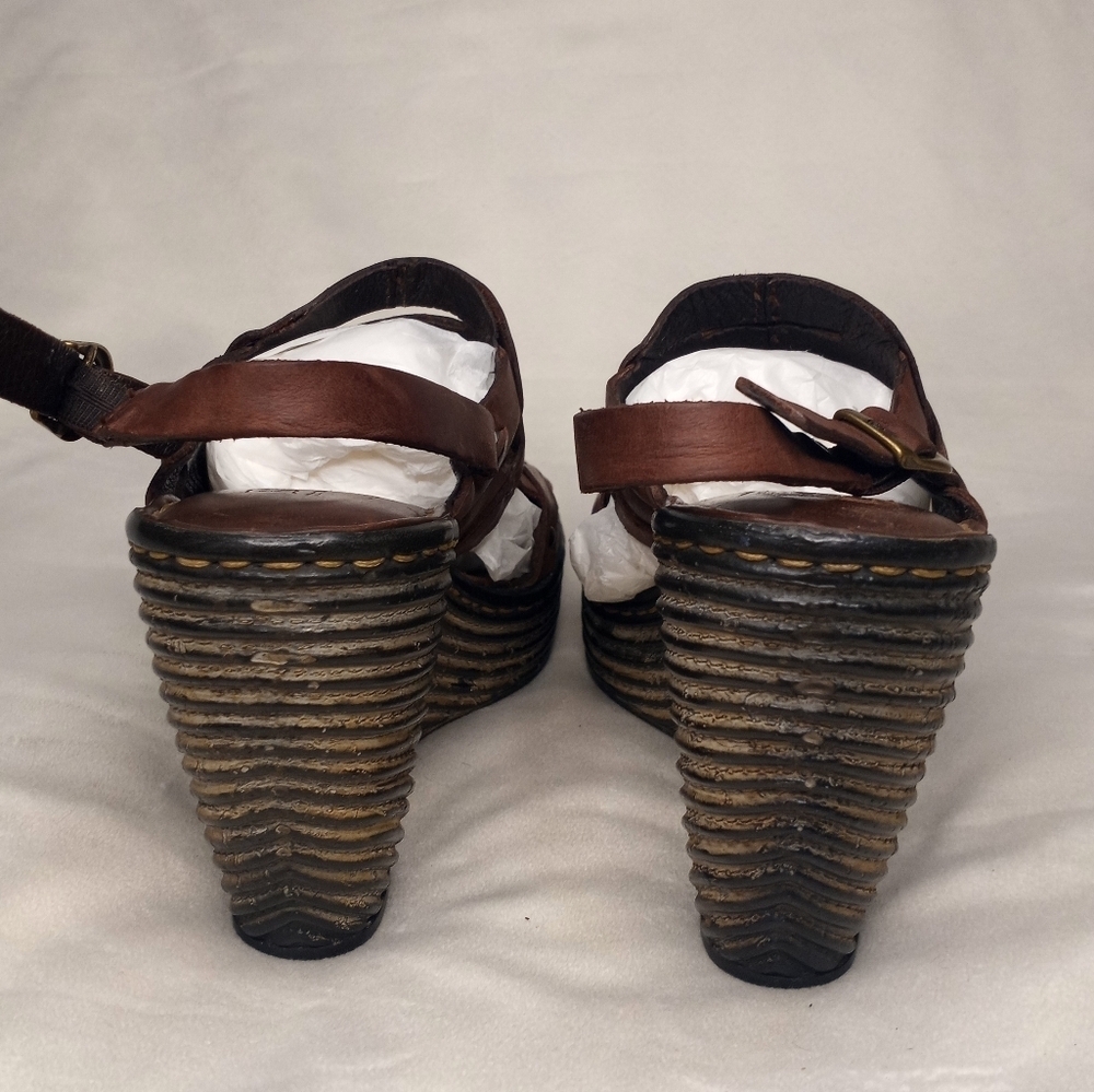 Born Leather Bohemian Woven Strappy Slingback Brown Classic Hippie Wedge Sandals - Picture 7 of 10
